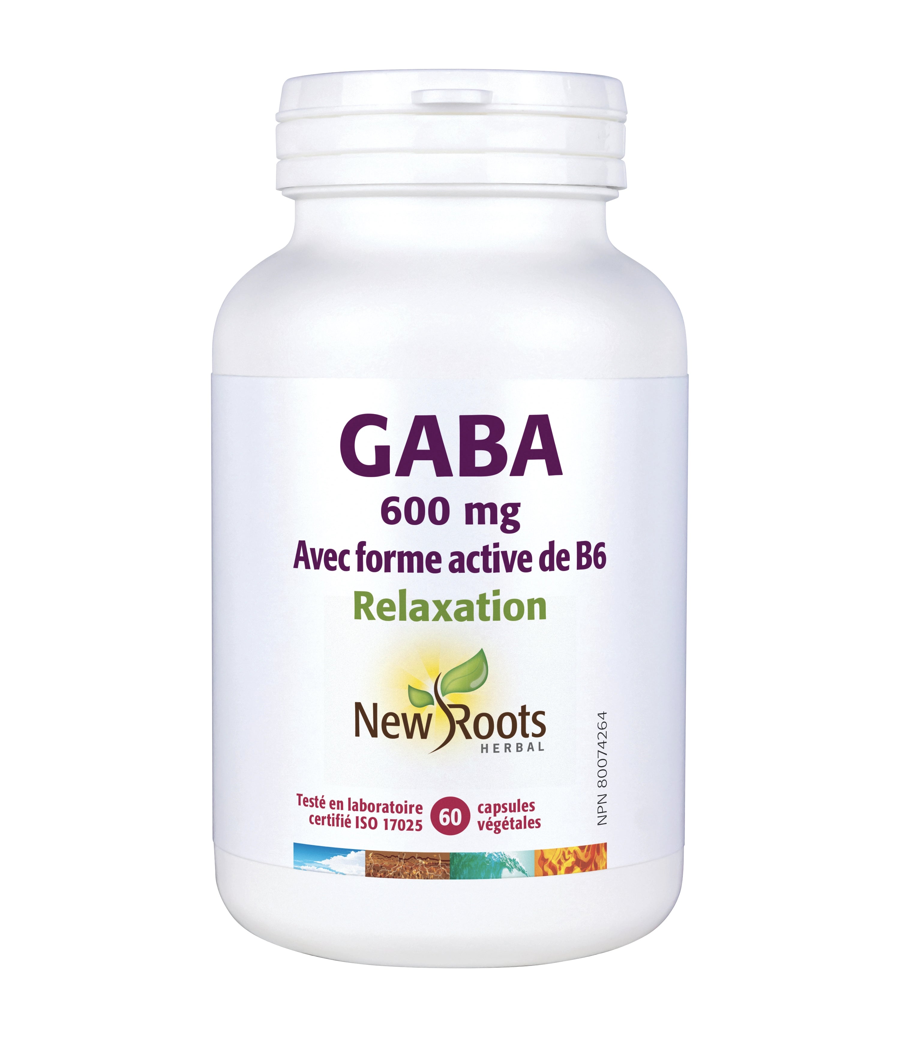 Gaba 600mg avec vitamine B6 - New Roots - 2 formats: 60 ou 150 capsules